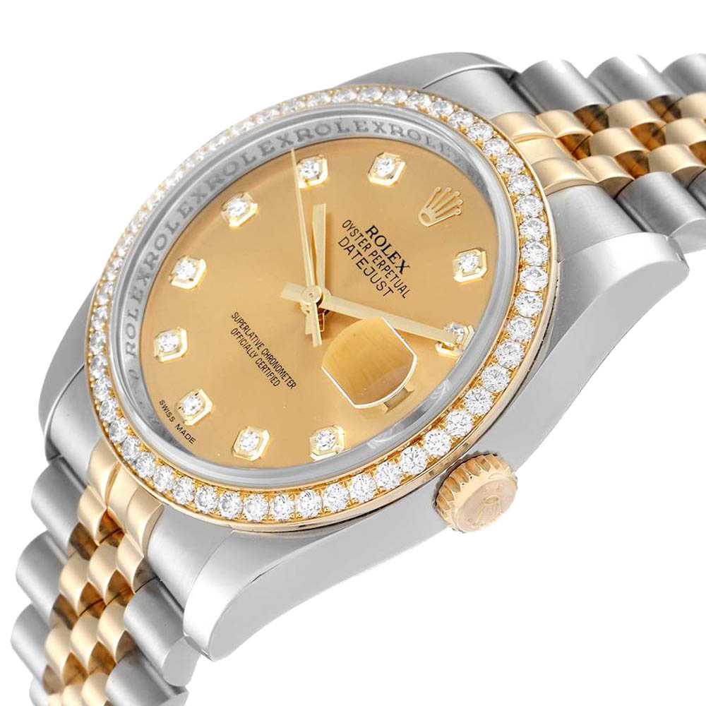 

Rolex Champagne Diamonds 18K Yellow Gold And Stainless Steel Datejust 116243 Men's Wristwatch 36 MM