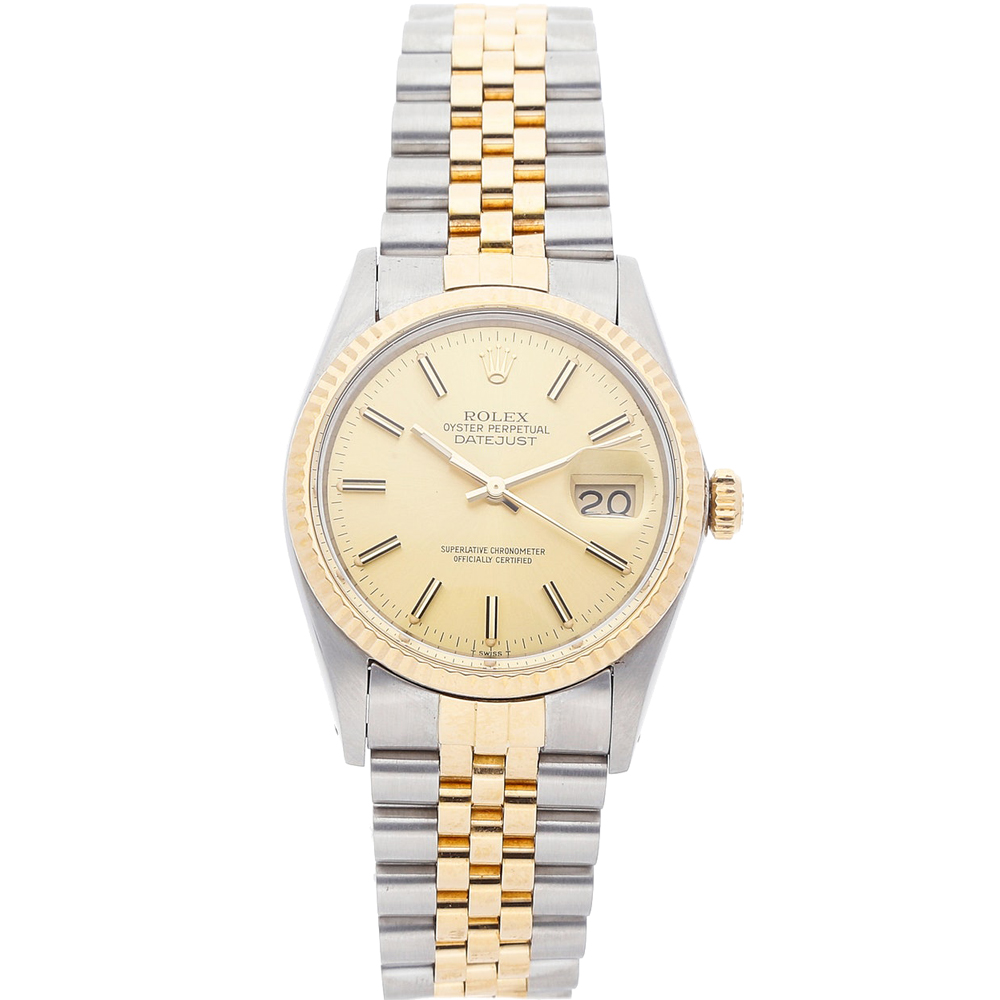 

Rolex Champagne Diamonds 18K Yellow Gold And Stainless Steel Datejust 16013 Automatic Men's Wristwatch 36 MM