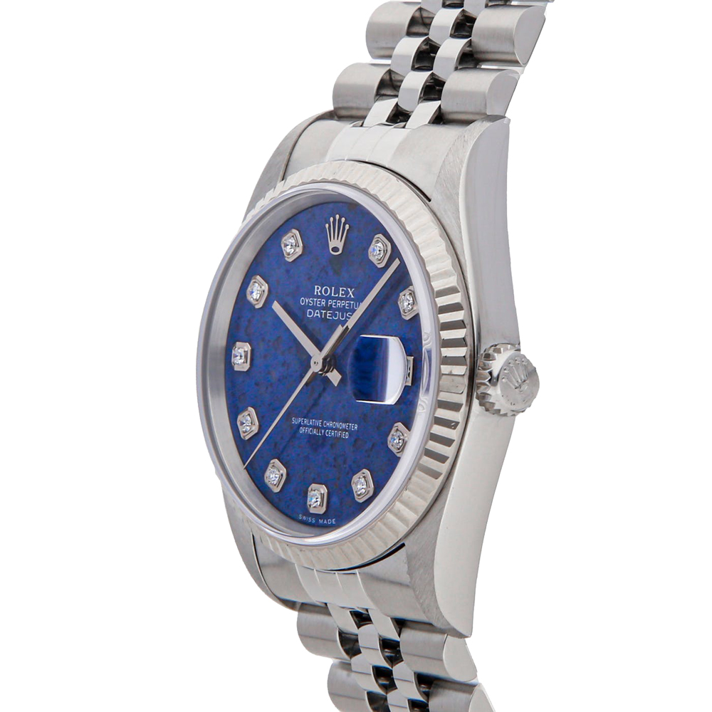 

Rolex Blue Diamonds 18K White Gold And Stainless Steel Datejust 16234 Men's Wristwatch 36 MM