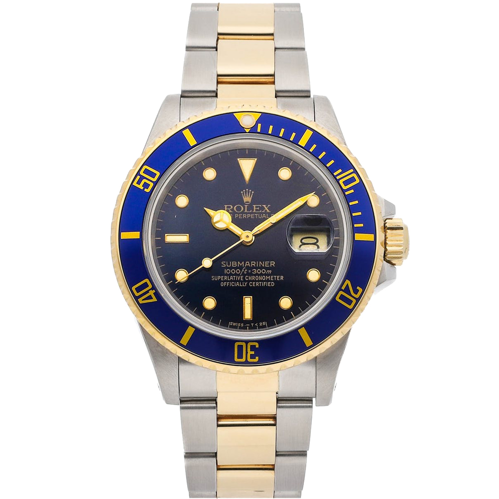 

Rolex Blue 18K Yellow Gold And Stainless Steel Submariner Date 16803 Men's Wristwatch 40 MM