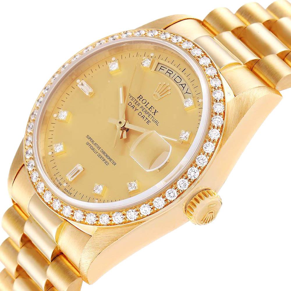 

Rolex Diamonds 18K Yellow Gold President Day-Date 18048 Men's Wristwatch 36 MM