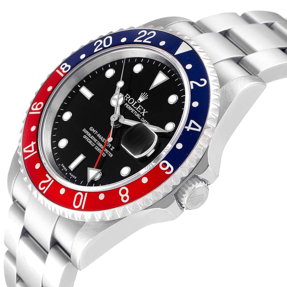 

Rolex Black Stainless Steel GMT Master II Pepsi 16710 Men's Wristwatch 40 MM