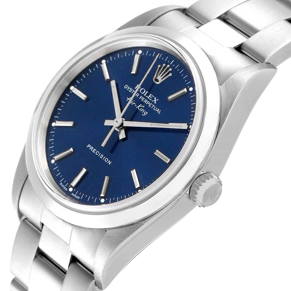 

Rolex Blue Stainless Steel Air King 14000 Men's Wristwatch 34 MM