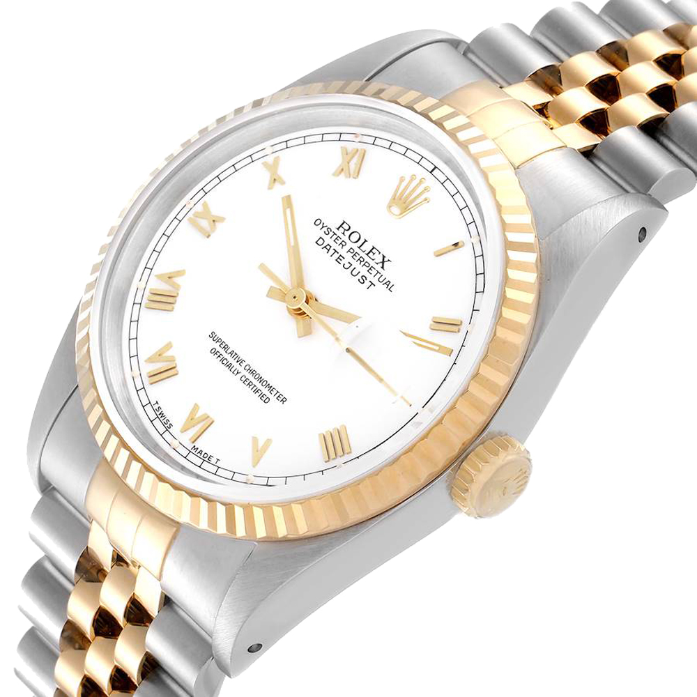 

Rolex White 18K Yellow Gold And Stainless Steel Datejust 16233 Automatic Men's Wristwatch 36 MM