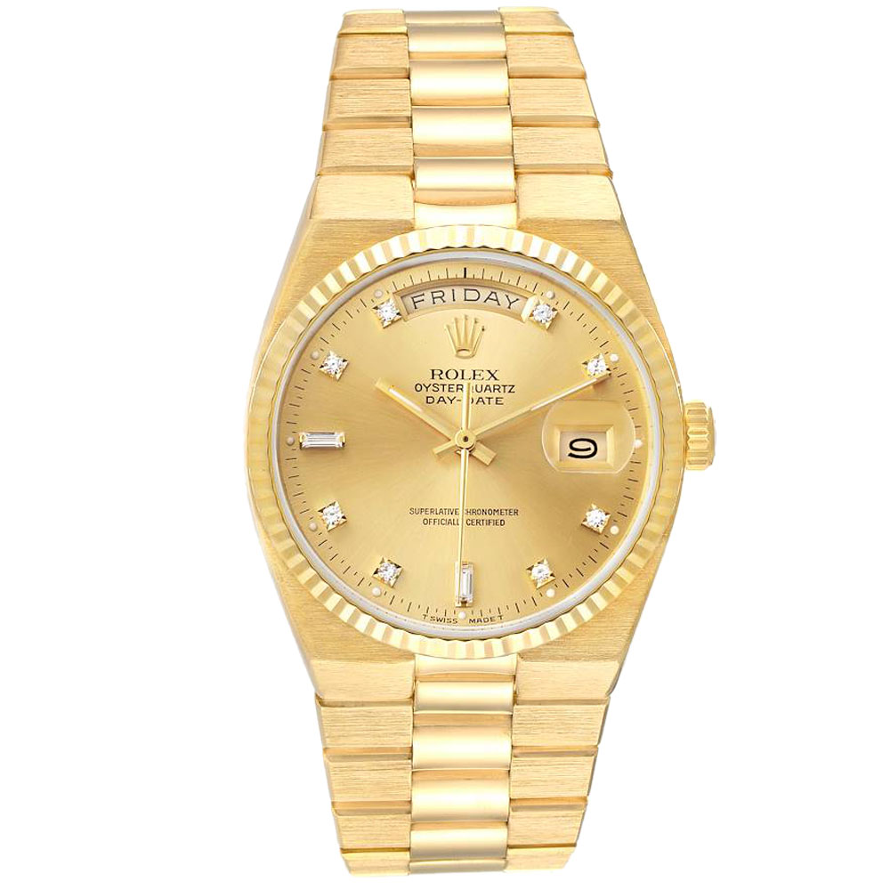 Pre-owned Rolex Champagne Diamonds 18k Yellow Gold Oysterquartz ...