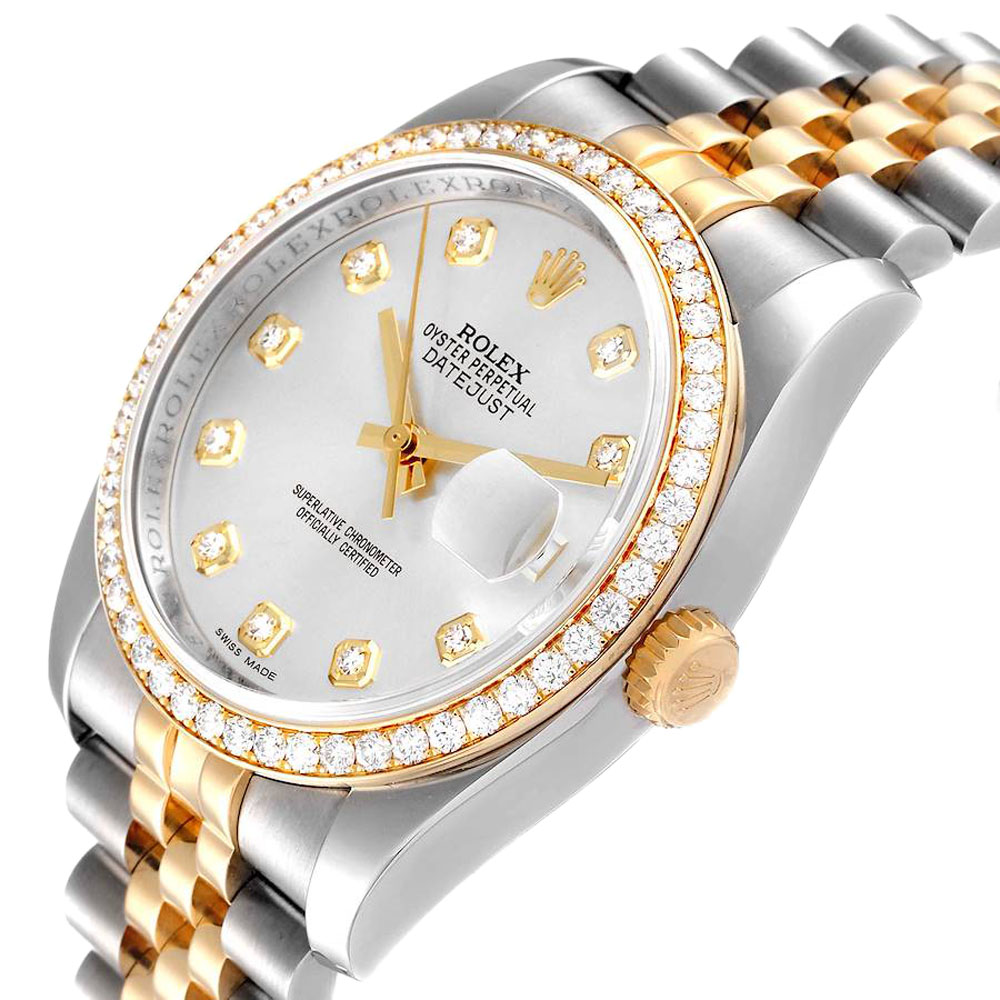 

Rolex Silver Diamonds 18k Yellow Gold And Stainless Steel Datejust 116243 Men's Wristwatch 36 MM