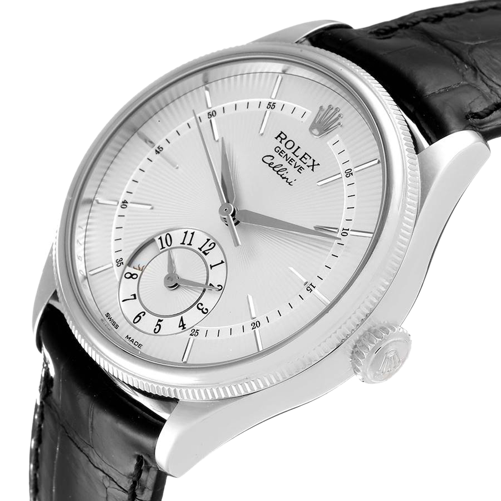 

Rolex Silver 18k White Gold Cellini Dual Time Automatic 50529 Men's Wristwatch 39 MM