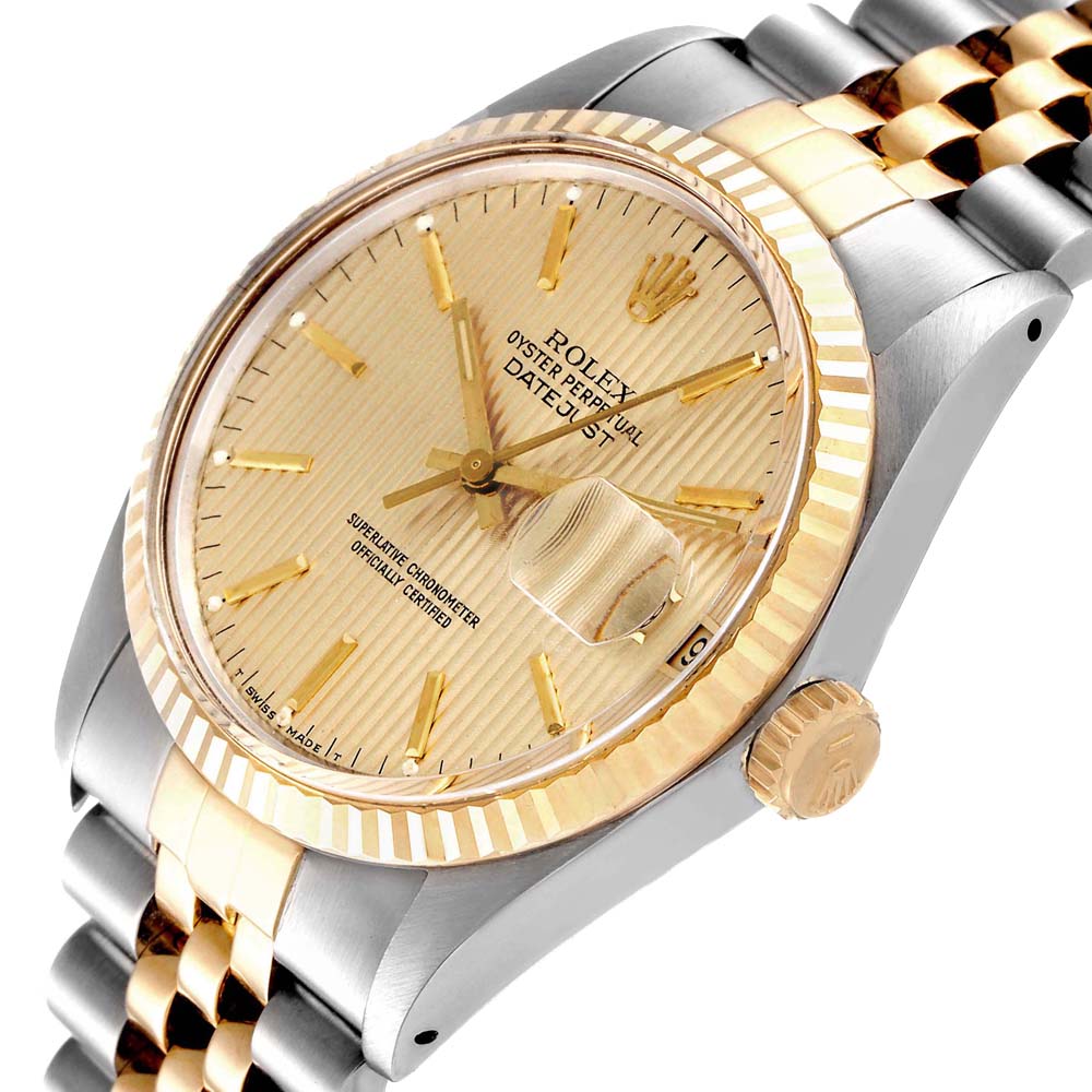 

Rolex Champagne 18K Yellow Gold And Stainless Steel Datejust 16013 Men's Wristwatch 36 MM