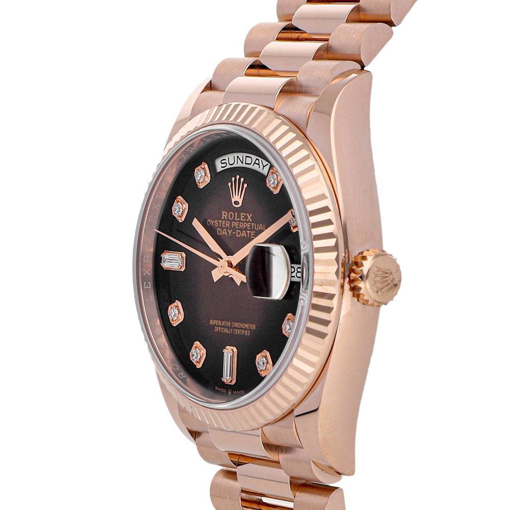 

Rolex Brown Diamonds 18K Rose Gold Day-Date 128235 Men's Wristwatch 36 MM