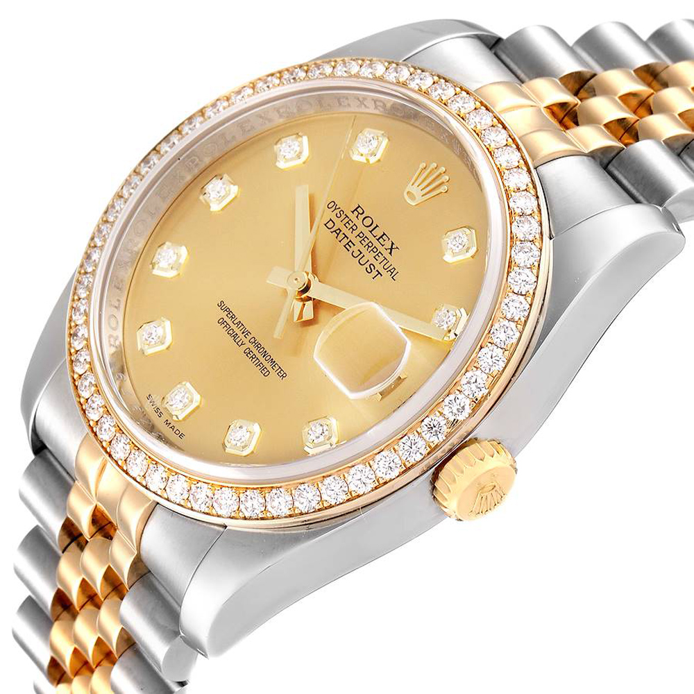 

Rolex Champagne Diamonds 18K Yellow Gold And Stainless Steel Datejust 116243 Men's Wristwatch 36 MM