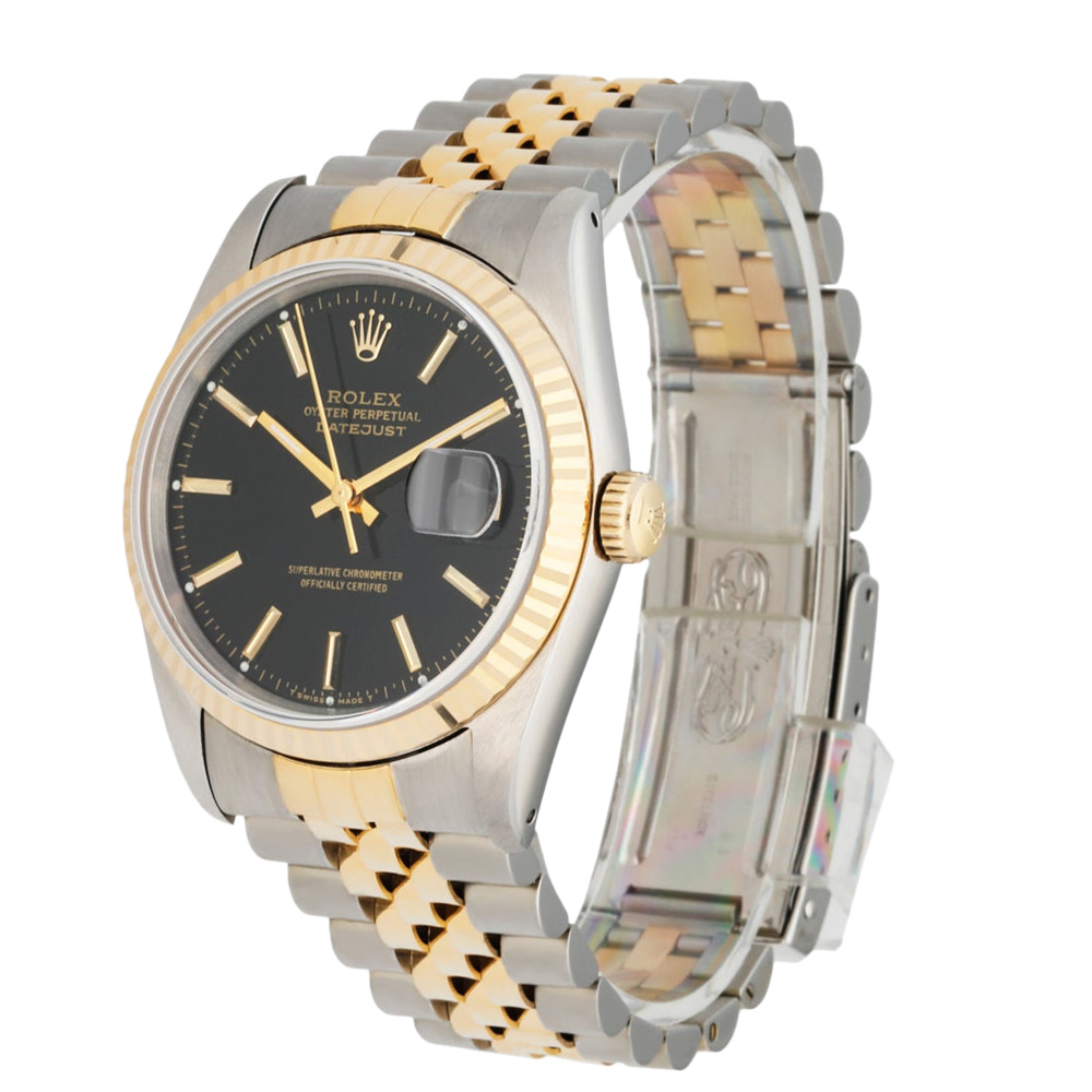 

Rolex Black 18K Yellow Gold And Stainless Steel Datejust 16233 Automatic Men's Wristwatch 36 MM