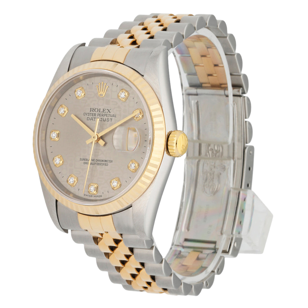 

Rolex Silver Diamonds 18k Yellow Gold And Stainless Steel Datejust 16233 Automatic Men's Wristwatch 36 MM