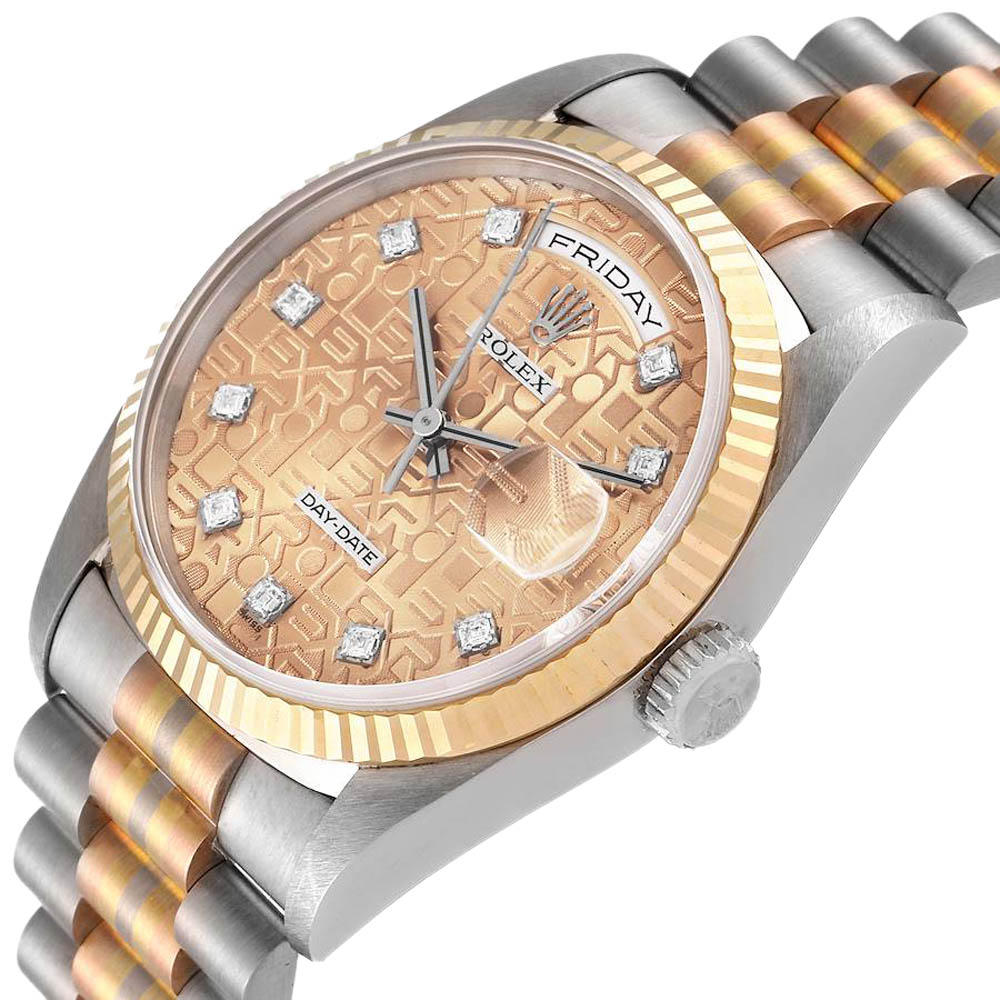 

Rolex Bronze Diamonds White 18K Yellow Rose Gold President Day-Date Tridor 18239 Men's Wristwatch 36 MM, Brown