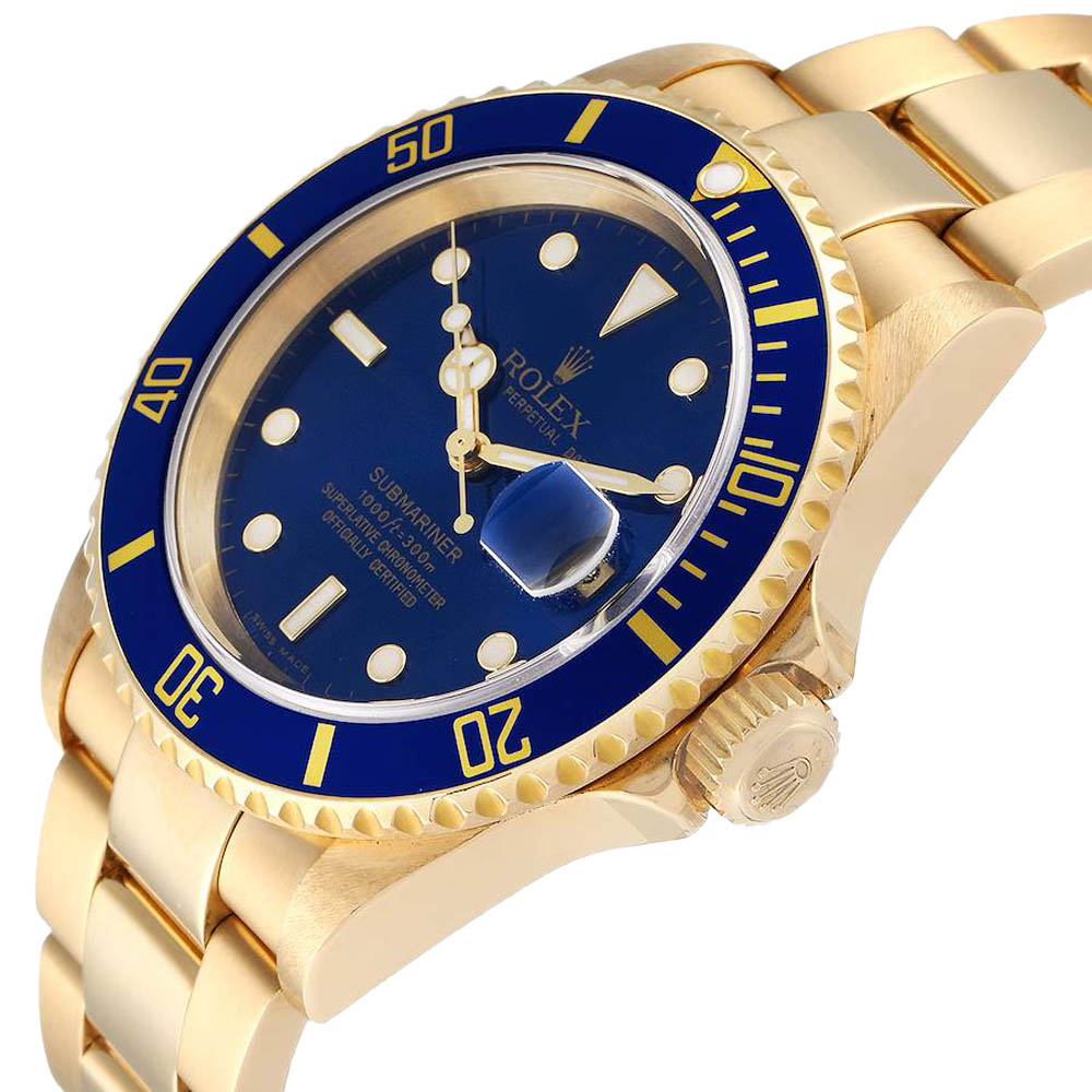 

Rolex Blue 18K Yellow Gold Submariner 16618 Men's Wristwatch 40 MM