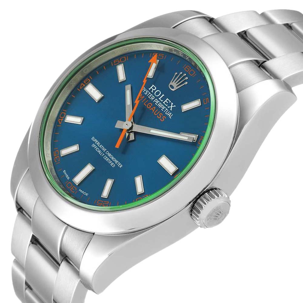 

Rolex Blue Stainless Steel Milgauss 116400 Men's Wristwatch 40 MM