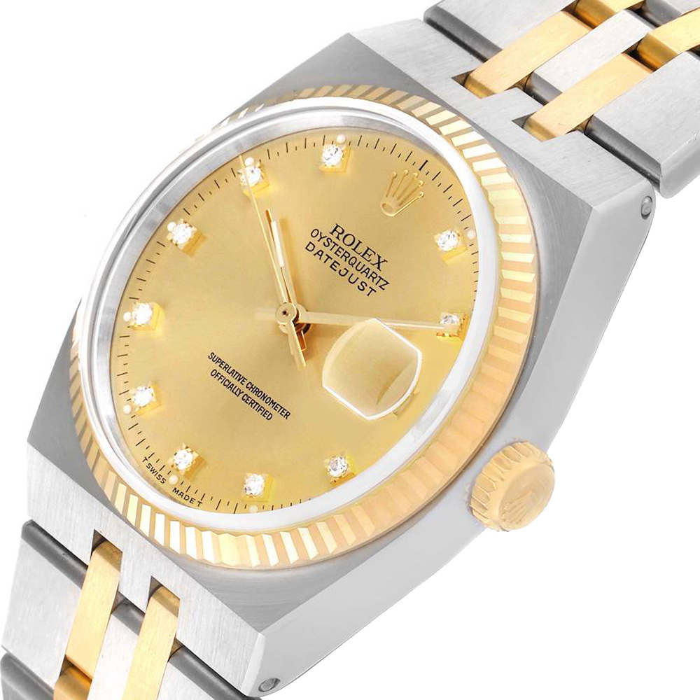 

Rolex Champagne Diamonds 18K Yellow Gold And Stainless Steel Oysterquartz Datejust 17013 Men's Wristwatch 36 MM