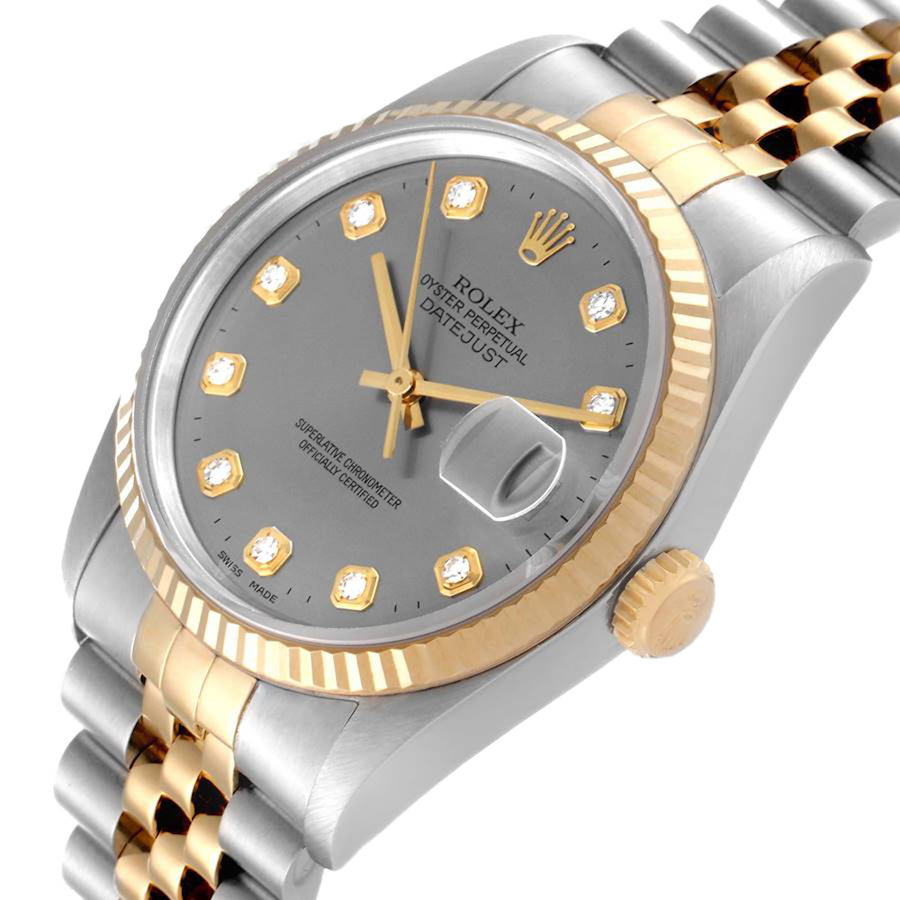 

Rolex Grey Diamonds 18K Yellow Gold And Stainless Steel Datejust 16233 Men's Wristwatch 36 MM