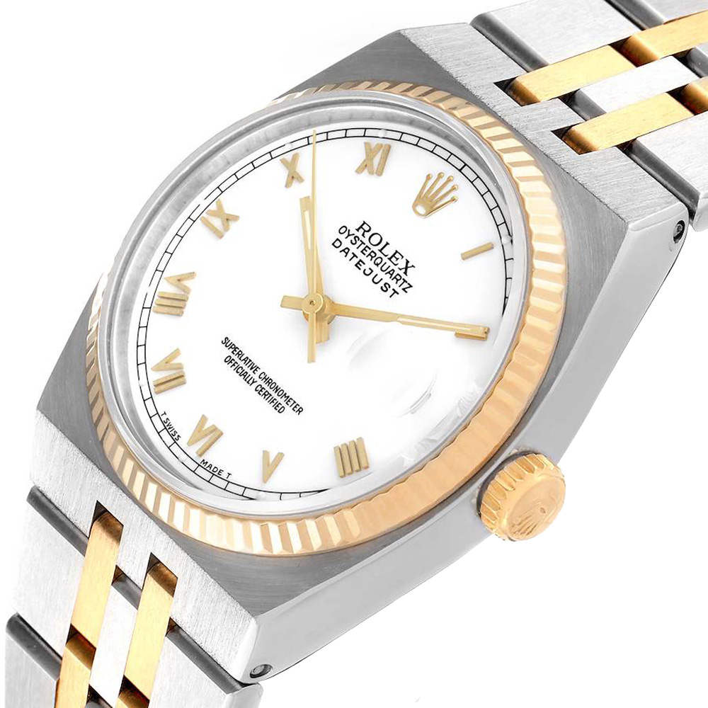 

Rolex White 18K Yellow Gold And Stainless Steel OysterQuartz Datejust 17013 Men's Wristwatch 36 MM