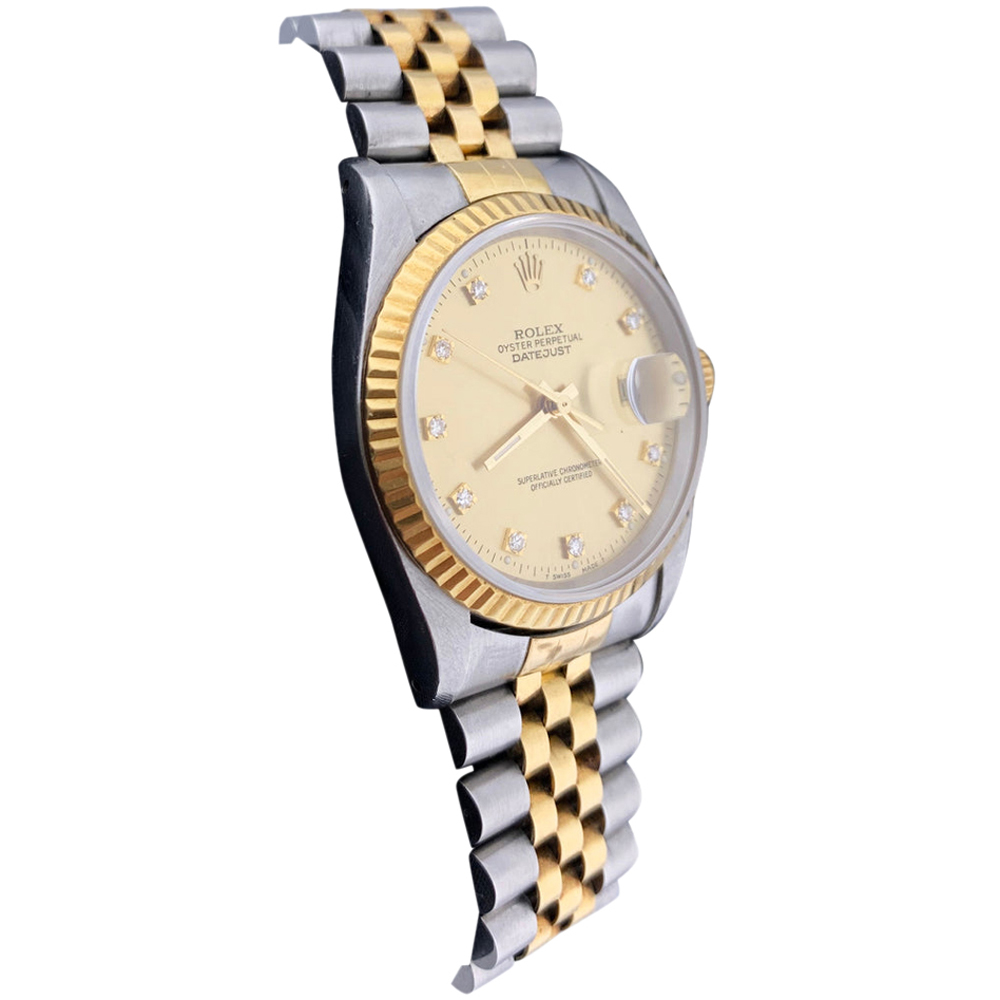

Rolex Champagne Diamonds 18K Yellow Gold And Stainless Steel Datejust 16233 Men's Wristwatch 36 MM