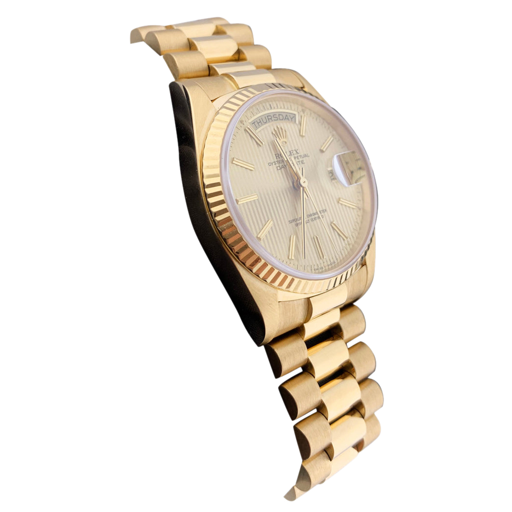 

Rolex Champagne 18k Yellow Gold Day Date 18038 Men's Wristwatch 36 MM