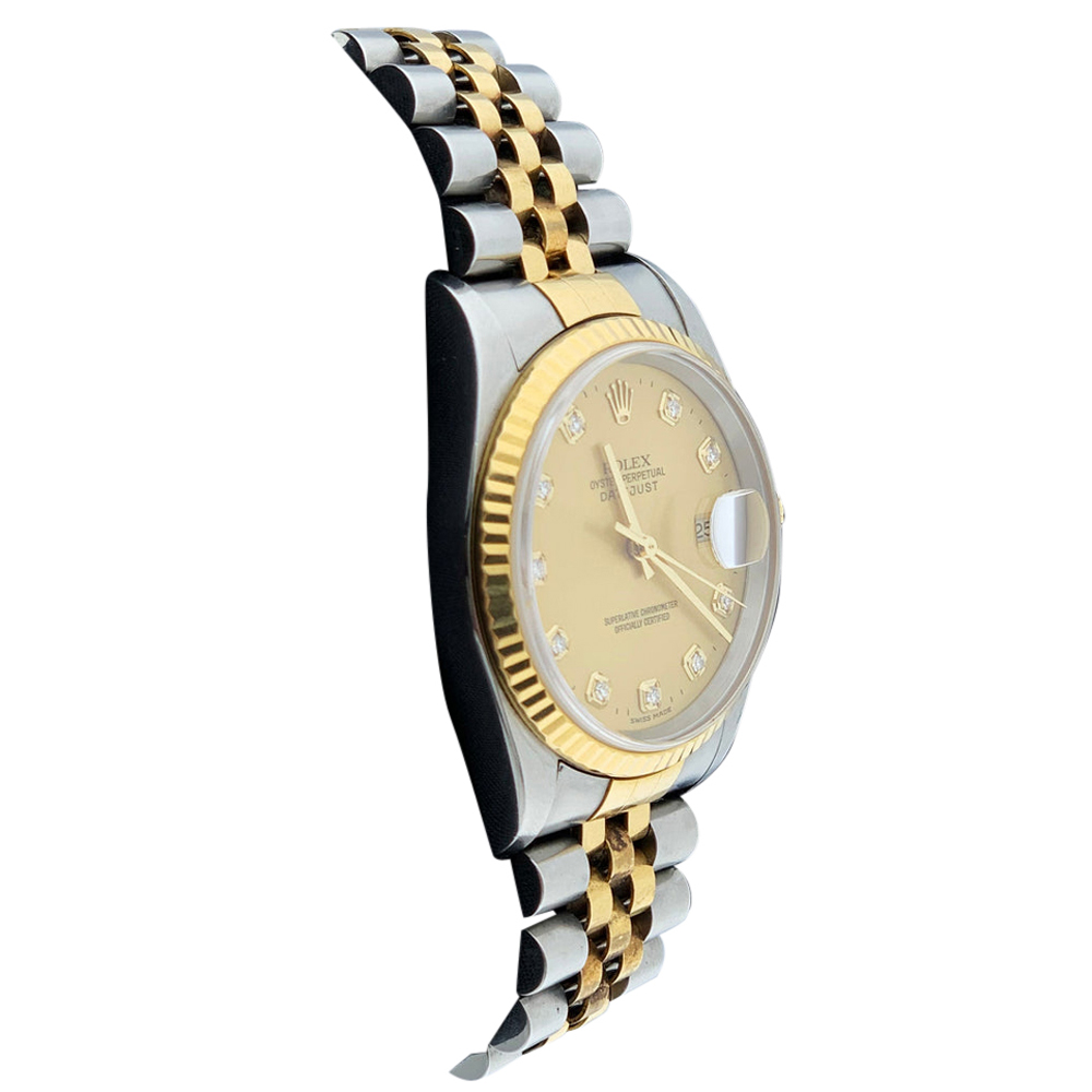 

Rolex Champagne Diamonds 18K Yellow Gold And Stainless Steel Datejust 16233 Men's Wristwatch 36 MM