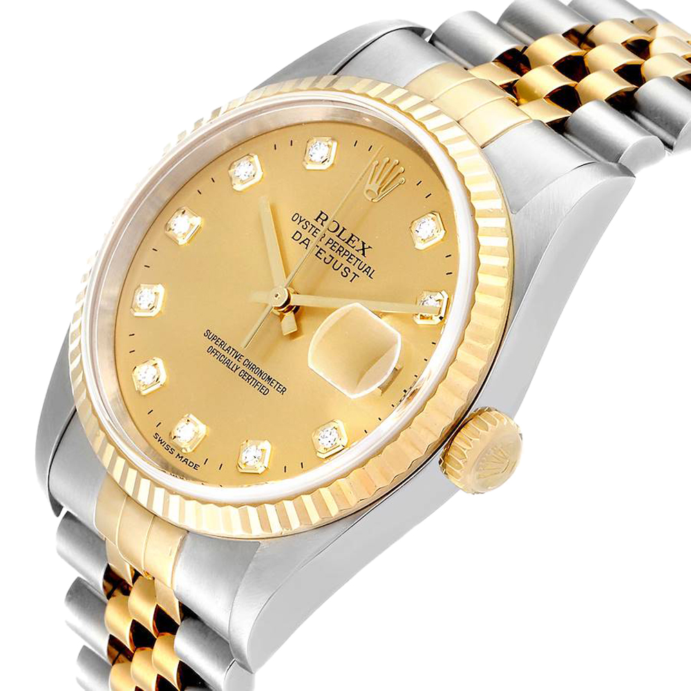 

Rolex Champagne Diamonds 18K Yellow Gold And Stainless Steel Datejust 16233 Men's Wristwatch 36 MM