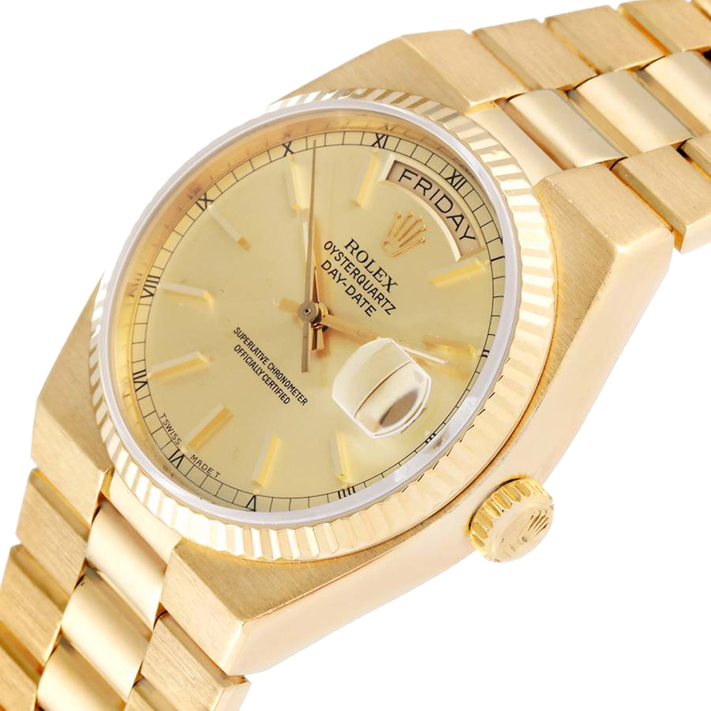 

Rolex Champagne 18K Yellow Gold Oysterquartz President Day-Date 19018 Men's Wristwatch 36 MM