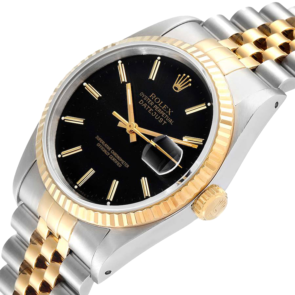 

Rolex Black 18K White Gold And Stainless Steel Datejust 16233 Men's Wristwatch 36 MM