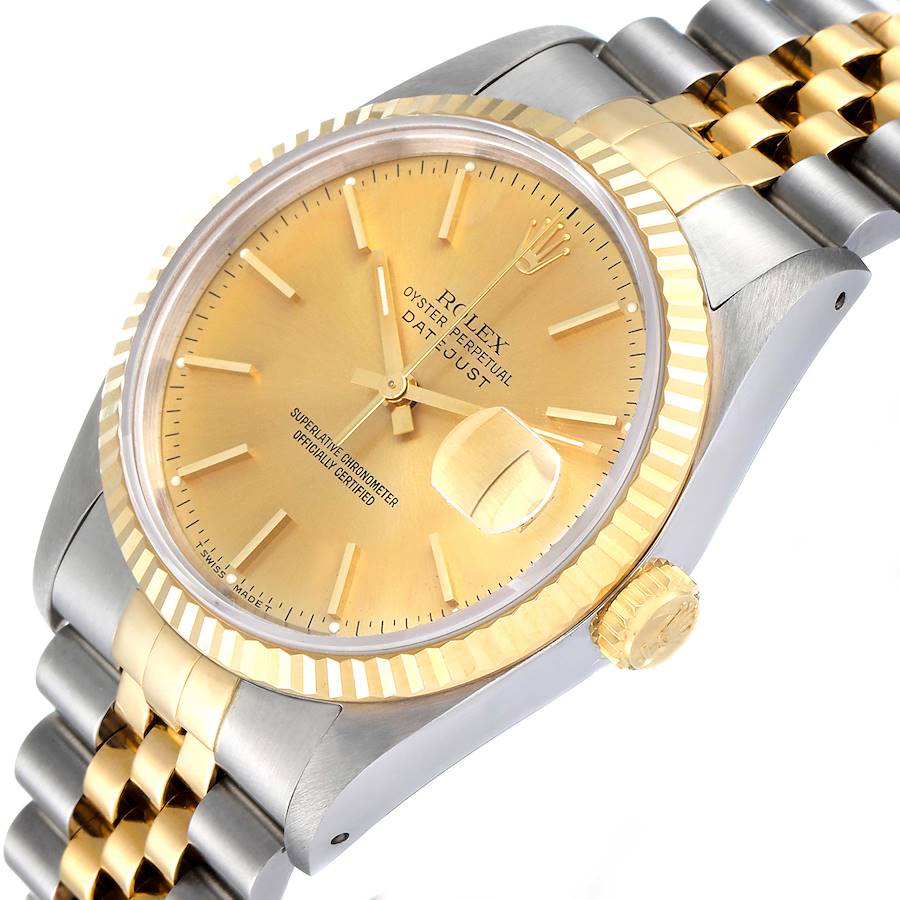 

Rolex Champagne 18k Yellow Gold And Stainless Steel Datejust 16233 Men's Wristwatch 36 MM