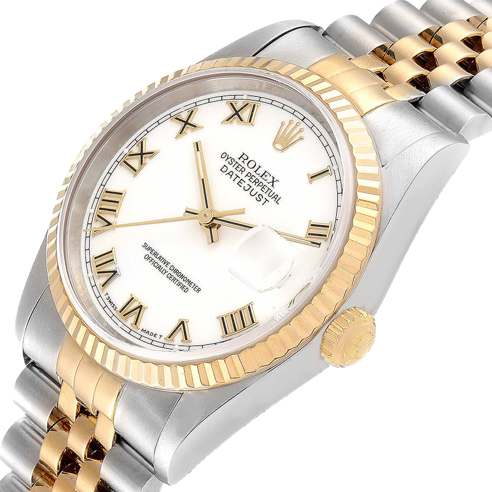 

Rolex White 18K Yellow Gold Stainless Steel Datejust 16233 Men's Wristwatch