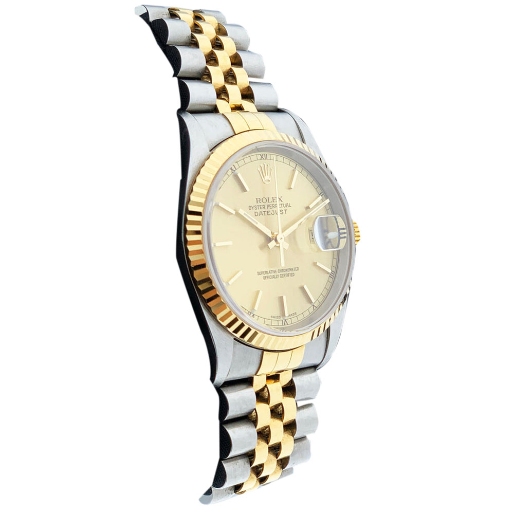 

Rolex Champagne 18K Yellow Gold And Stainless Steel Datejust 16233 Men's Wristwatch 36 MM