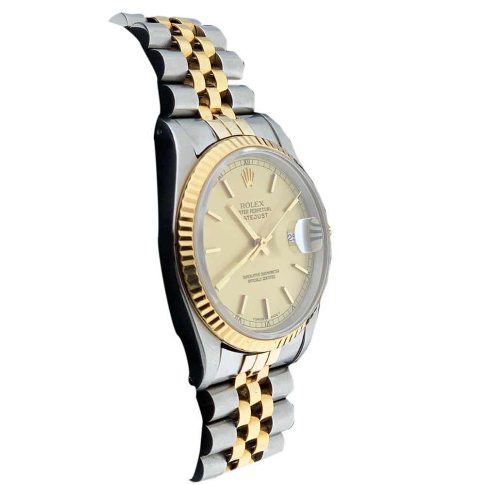 

Rolex Champagne 18k Yellow Gold And Stainless Steel Datejust 16233 Men's Wristwatch 36 MM