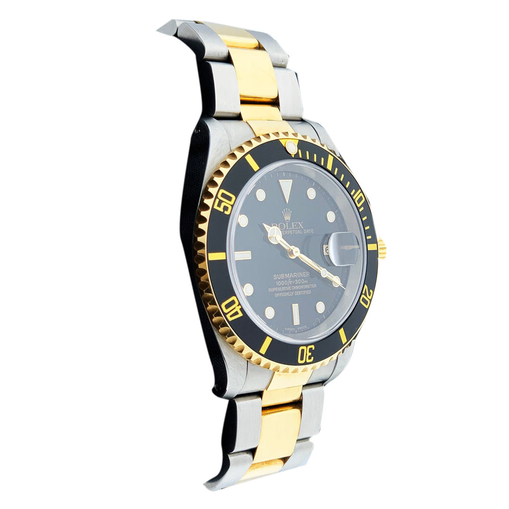 

Rolex Black 18k Yellow Gold And Stainless Steel Submariner Date 16613 Men's Wristwatch 40 MM