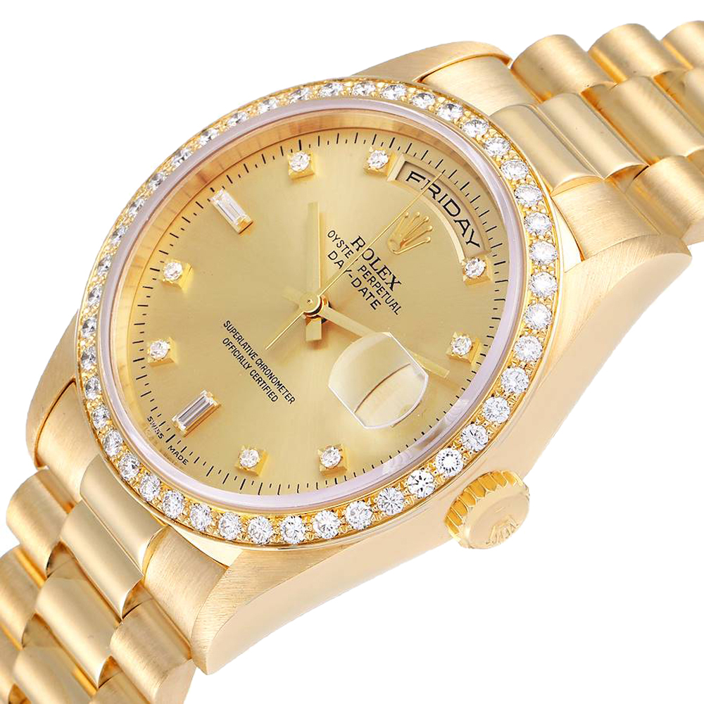 

Rolex Champagne 18K Yellow Gold Diamond President Day Date 18348 Men's Wristwatch