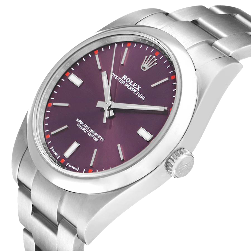 

Rolex Red Grape Stainless Steel Oyster Perpetual 114300 Men's Wristwatch 39 MM