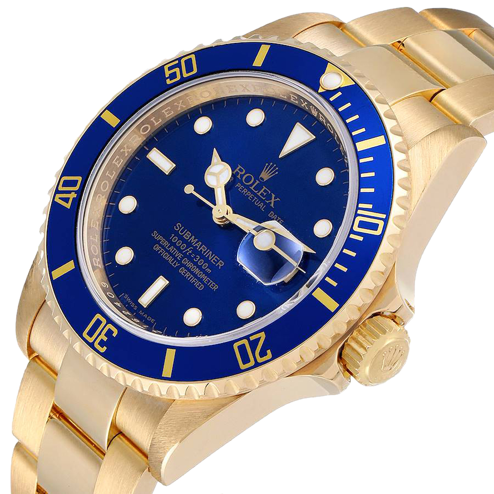 

Rolex Blue 18K Yellow Gold Submariner 16618 Men's Wristwatch 40 MM