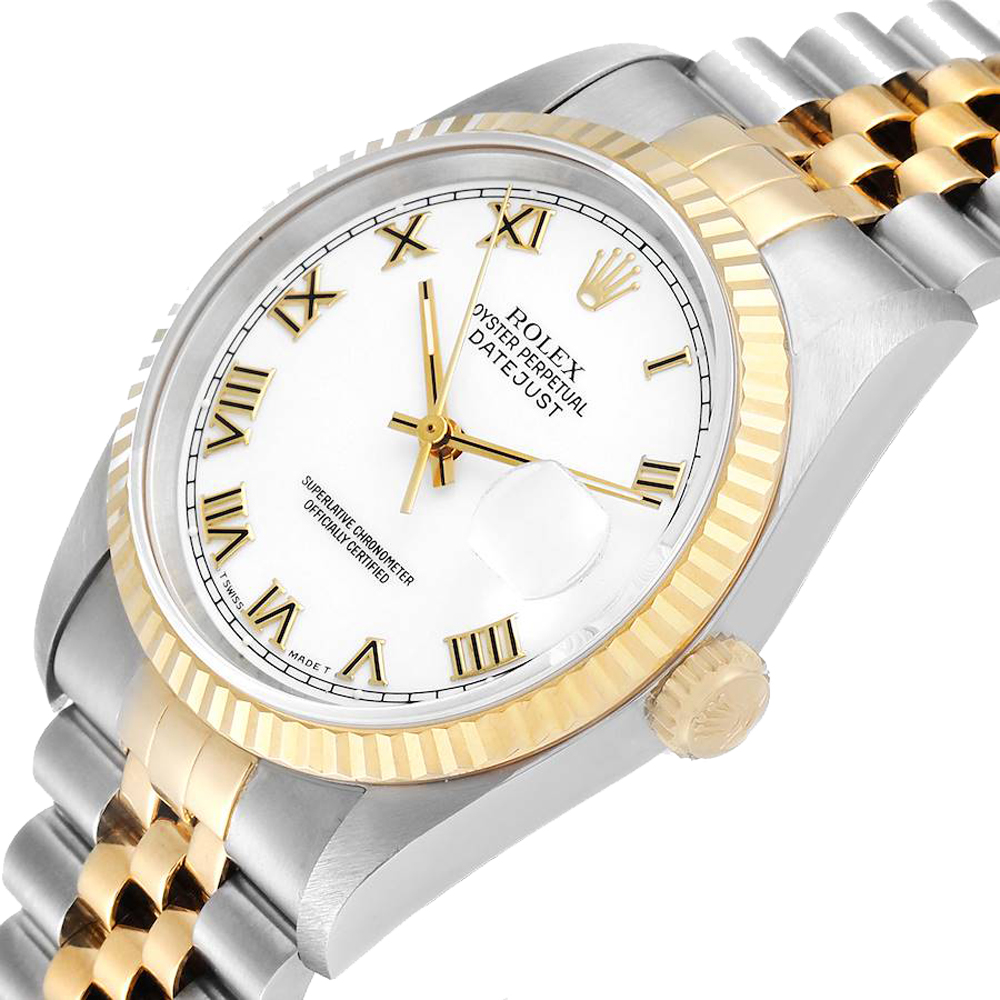 

Rolex White 18K Yellow Gold Stainless Steel Datejust 16233 Men's Wristwatch