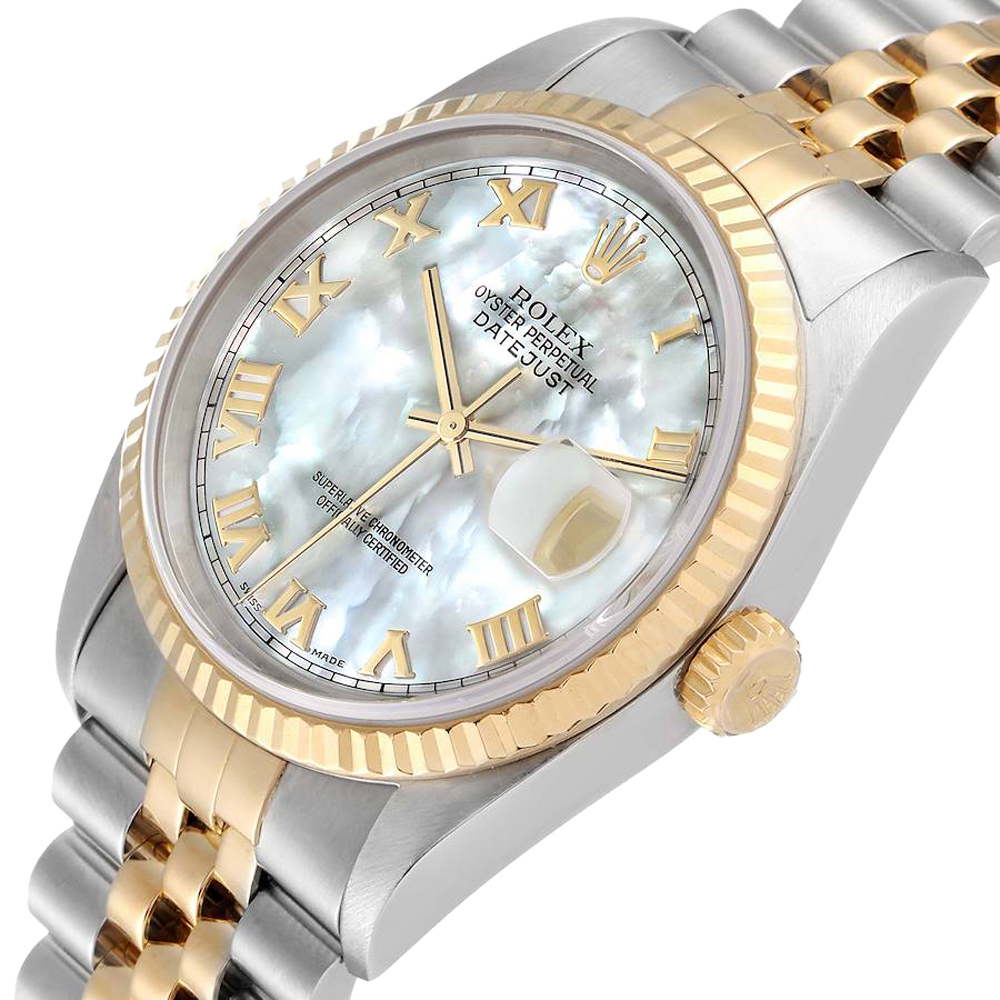 

Rolex MOP 18K Yellow Gold Stainless Steel Datejust 16233 Men's Wristwatch, White