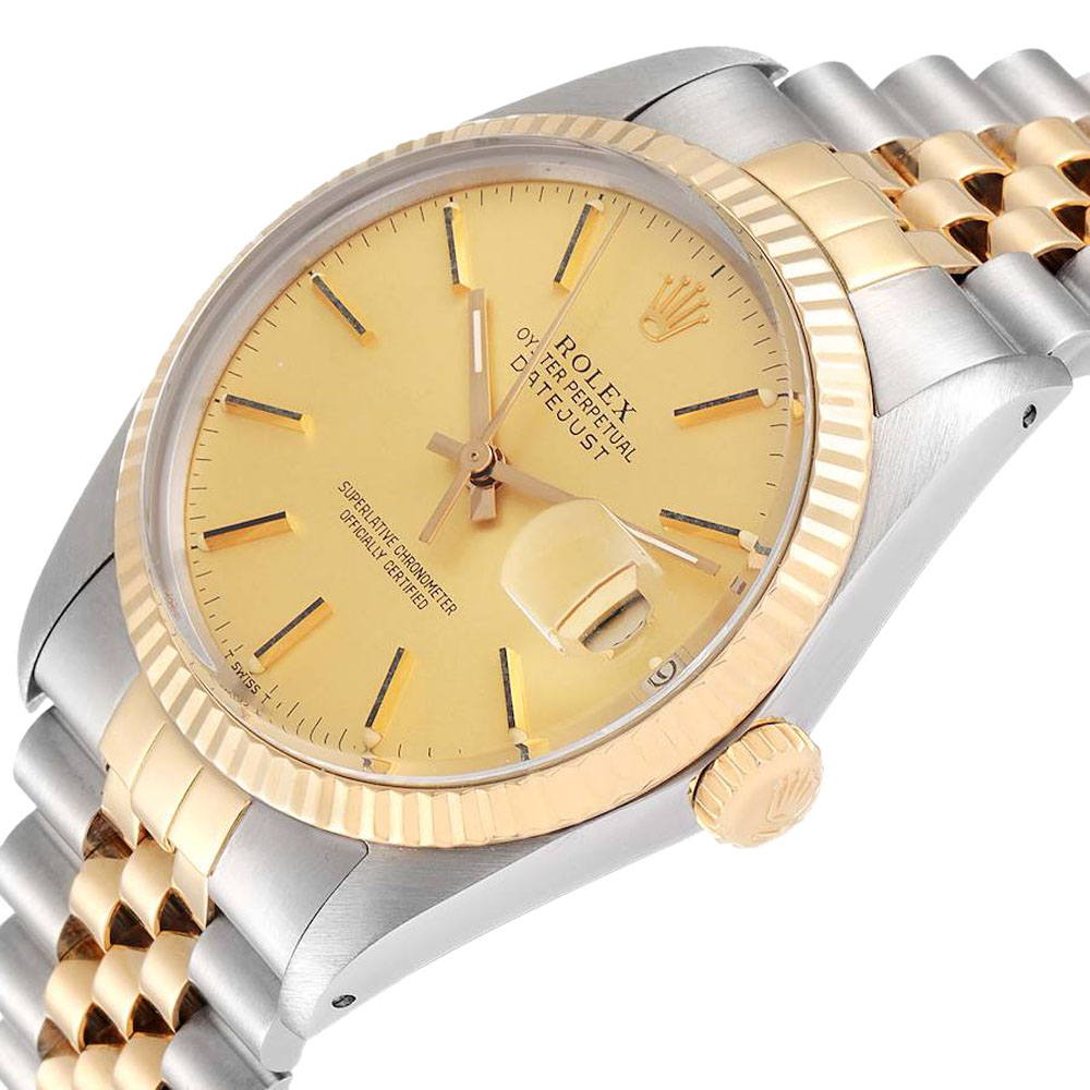 

Rolex Champagne 18k Yellow Gold And Stainless Steel Datejust Vintage 16013 Men's Wristwatch 36 MM