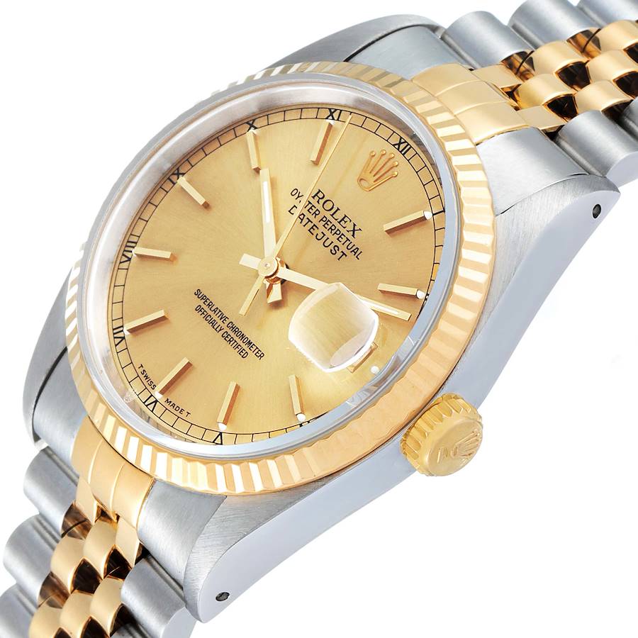 

Rolex Champagne 18k Yellow Gold And Stainless Steel Datejust 16233 Men's Wristwatch 36 MM