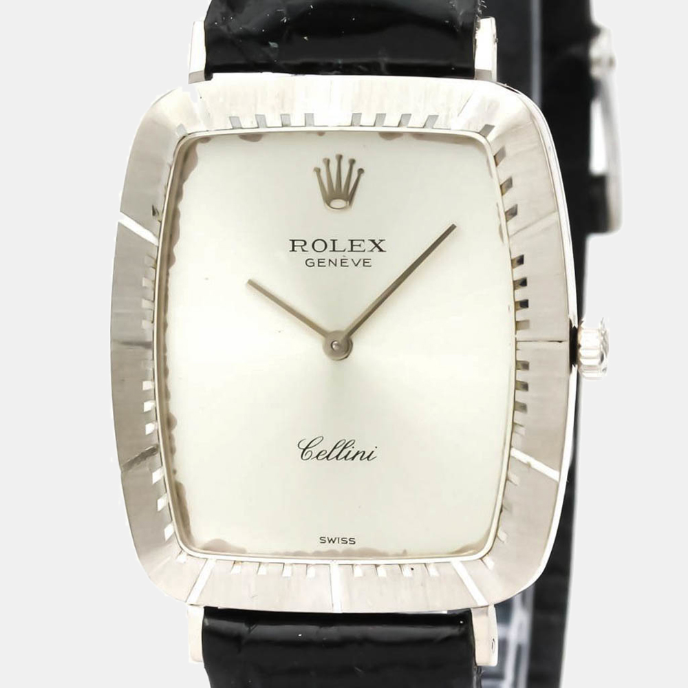 

Rolex Silver 18K White Gold Cellini 4087 Hand-Winding Men's Wristwatch 27 MM