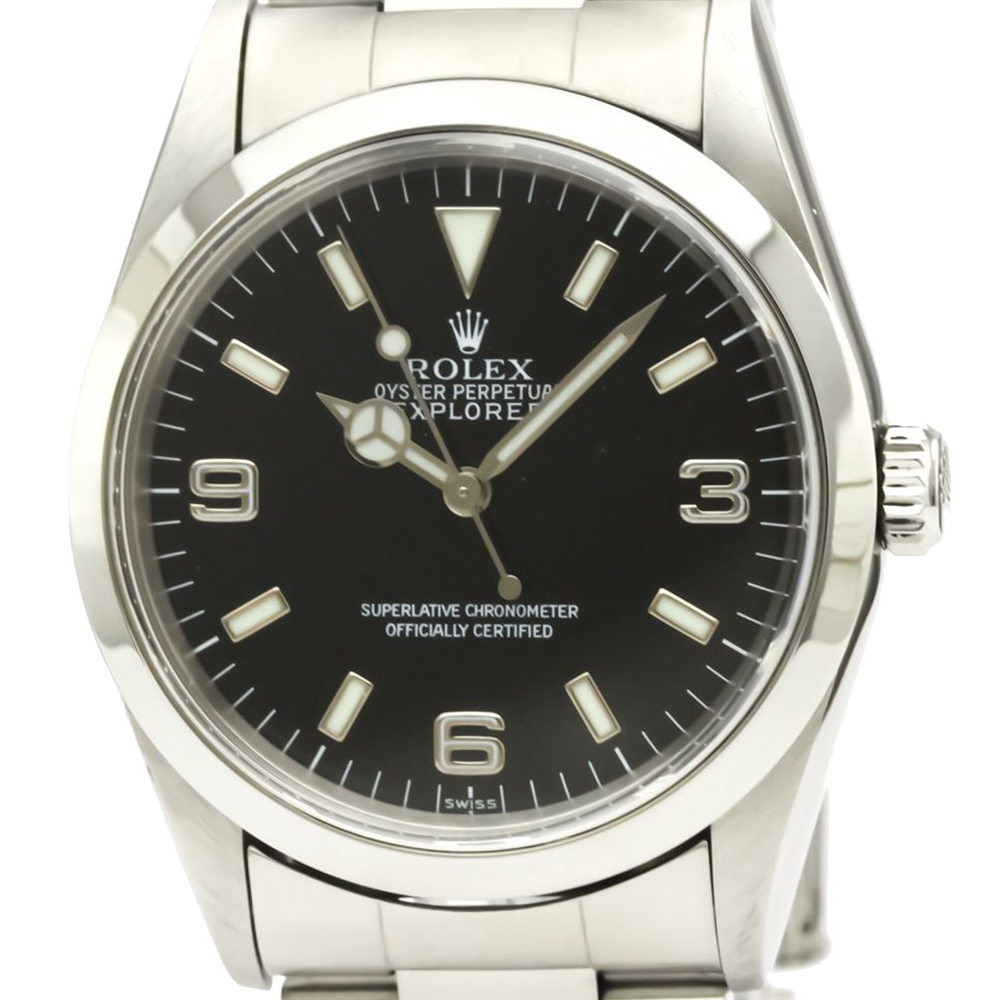 

Rolex Black Stainless Steel Explorer 14270 Men's Wristwatch 36 mm