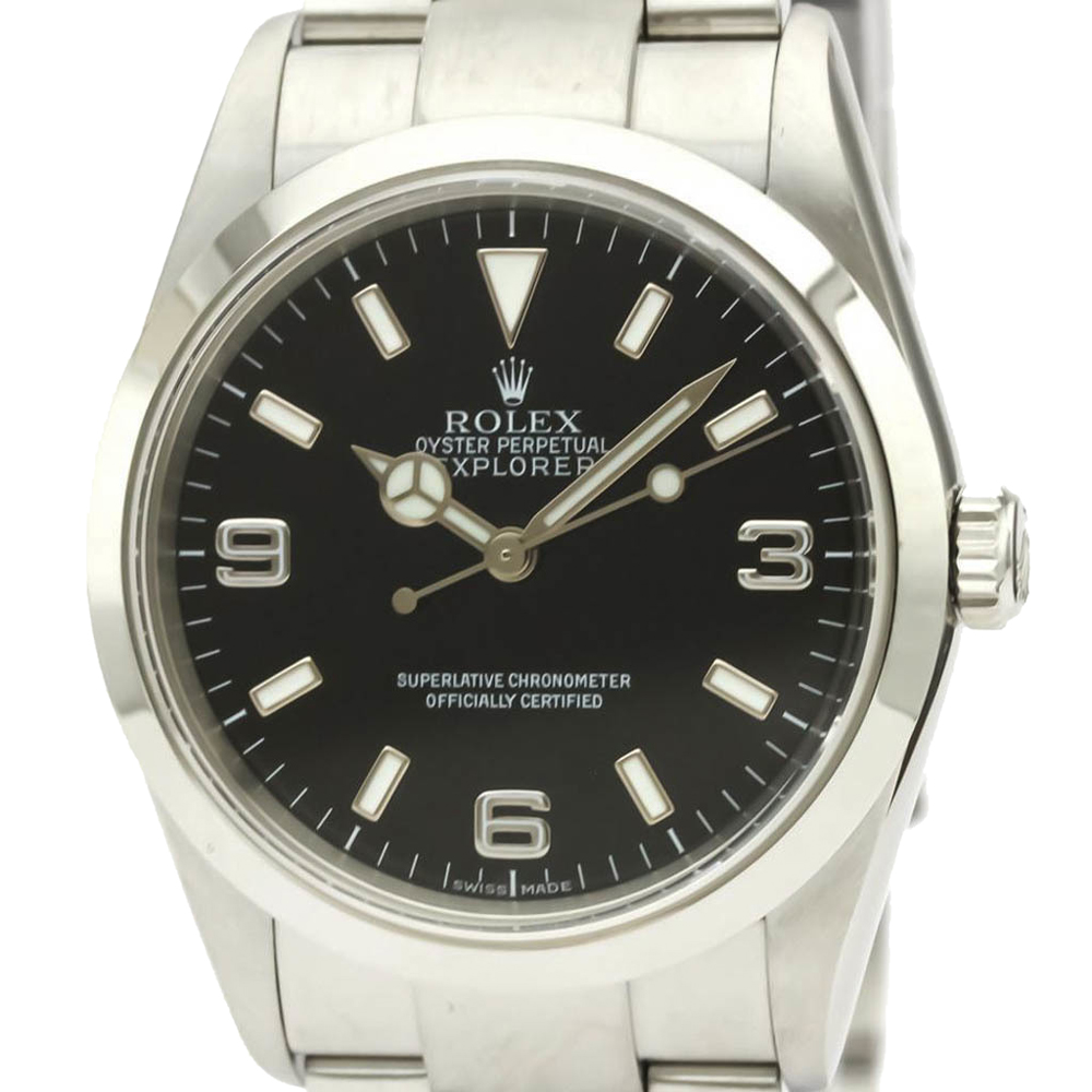 

Rolex Black Stainless Steel Explorer 114270 Men's Wristwatch 36 mm