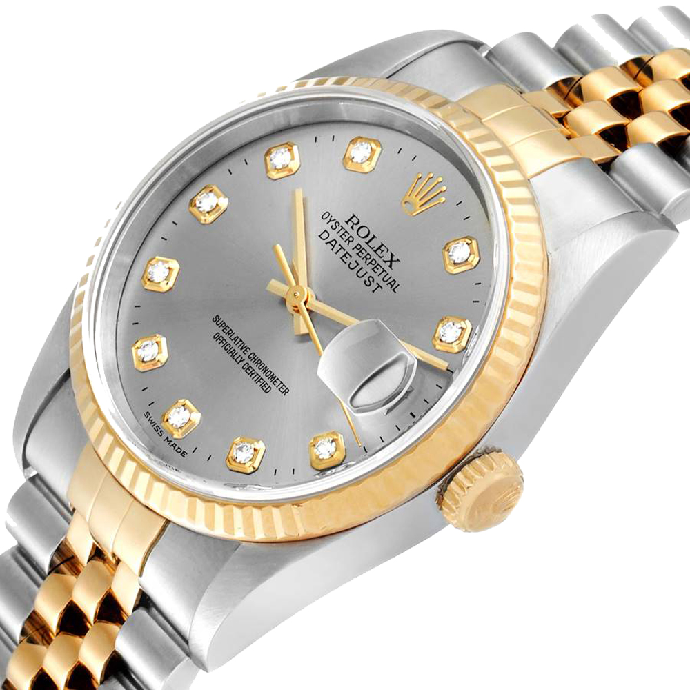 

Rolex Slate Grey 18K Yellow Gold Diamond Stainless Steel Datejust 16233 Men's Wristwatch