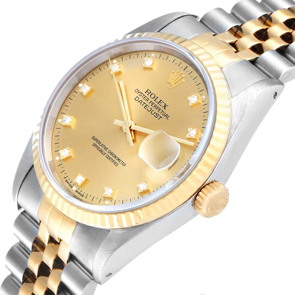 

Rolex Champagne 18K Yellow Gold Diamond Stainless Steel Datejust 16233 Men's Wristwatch