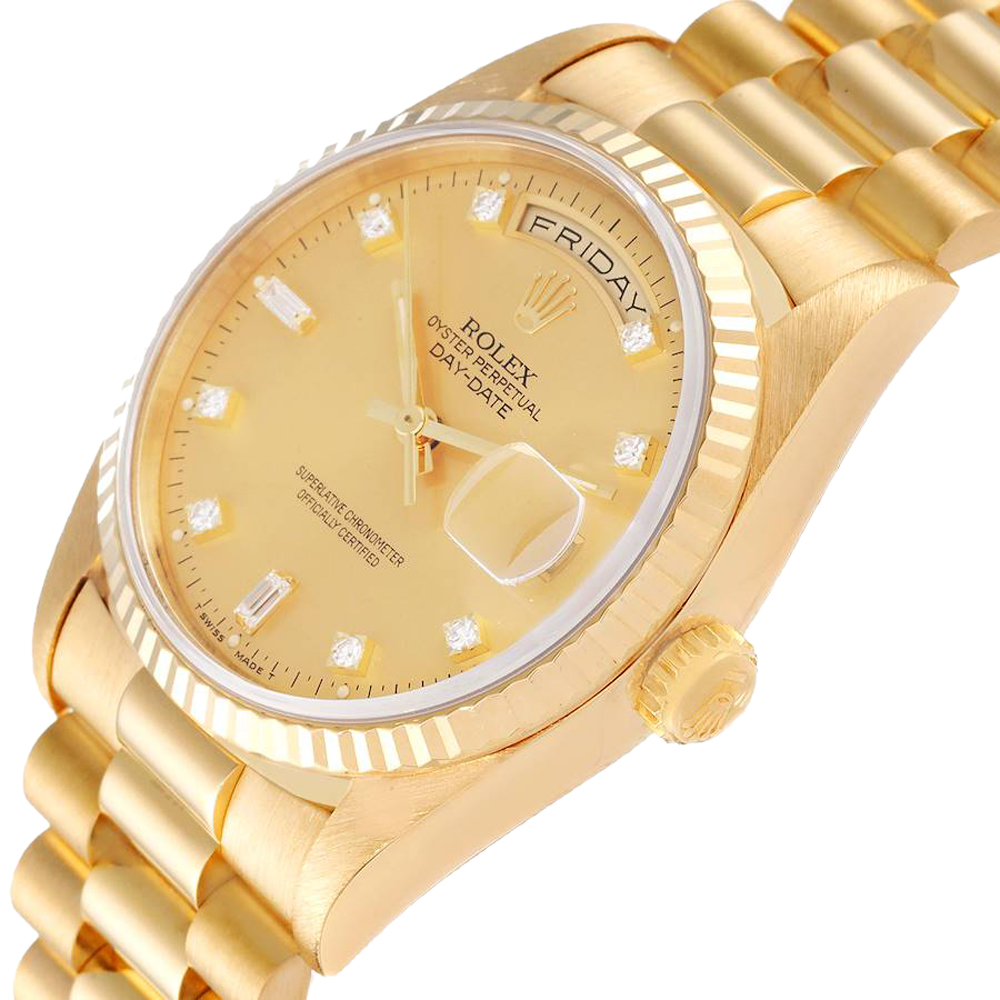 

Rolex Champagne Diamonds 18K Yellow Gold President Day-Date 18238 Men's Wristwatch 36 MM