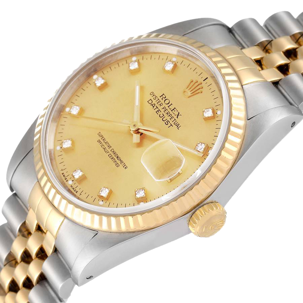 

Rolex Champagne 18K Yellow Gold Diamond Stainless Steel Datejust 16233 Men's Wristwatch