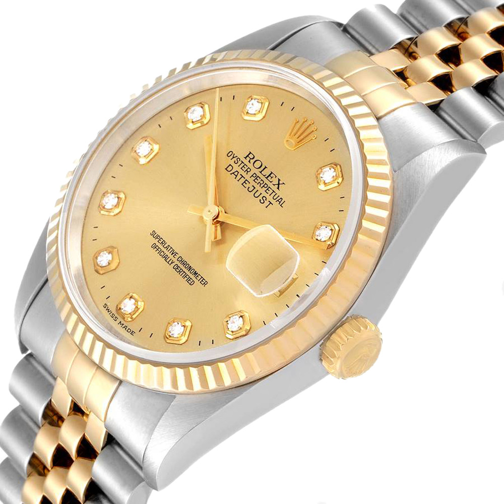 

Rolex Champagne 18K Yellow Gold Diamond Stainless Steel Datejust 16233 Men's Wristwatch