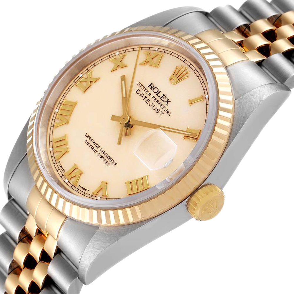 

Rolex Ivory 18K Yellow Gold Stainless Steel Datejust 16233 Men's Wristwatch