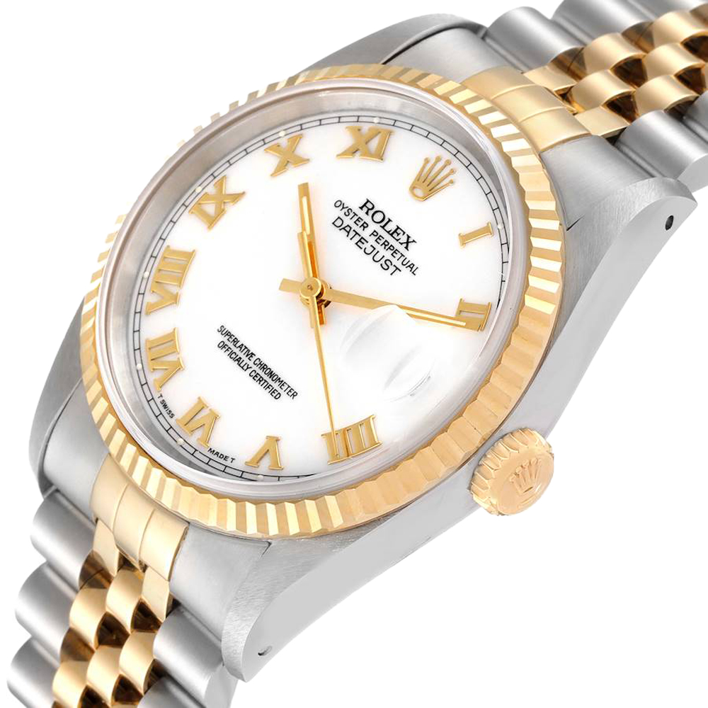 

Rolex White 18K Yellow Gold And Stainless Steel Datejust 16233 Men's Wristwatch 36 MM